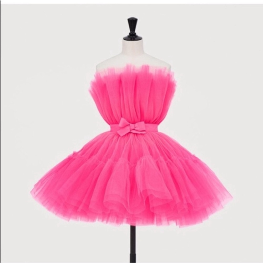 NWT hot pink ruffled tulle strapless mini Charmaine dress